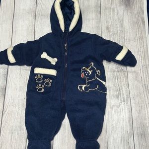 Fleece doggie snowsuit size 0- 6 months